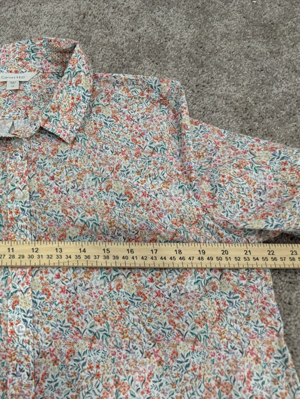 Garnet Hill 100% Organic Pima Cotton Floral Shirt | Size 12 - Picture 7 of 10